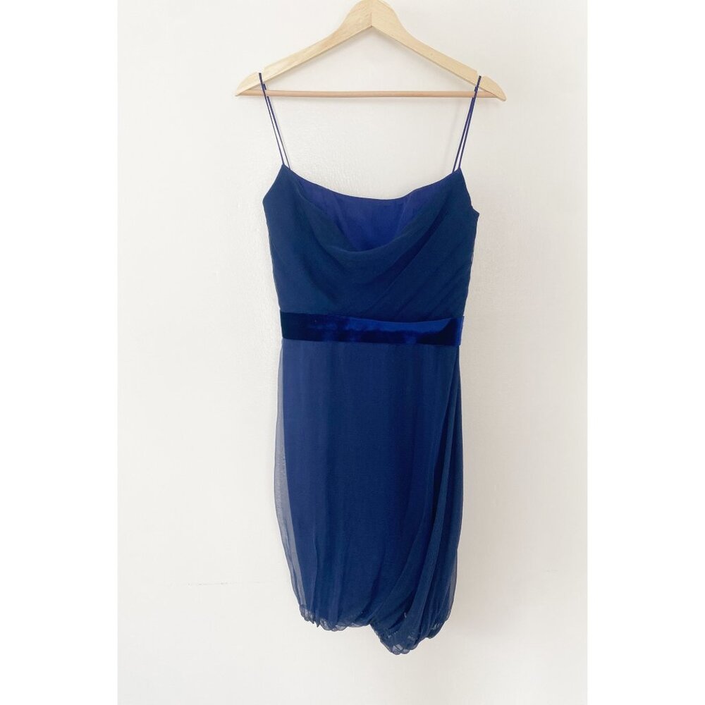 Pamella Roland Bubble Hem Cocktail Dress Blue